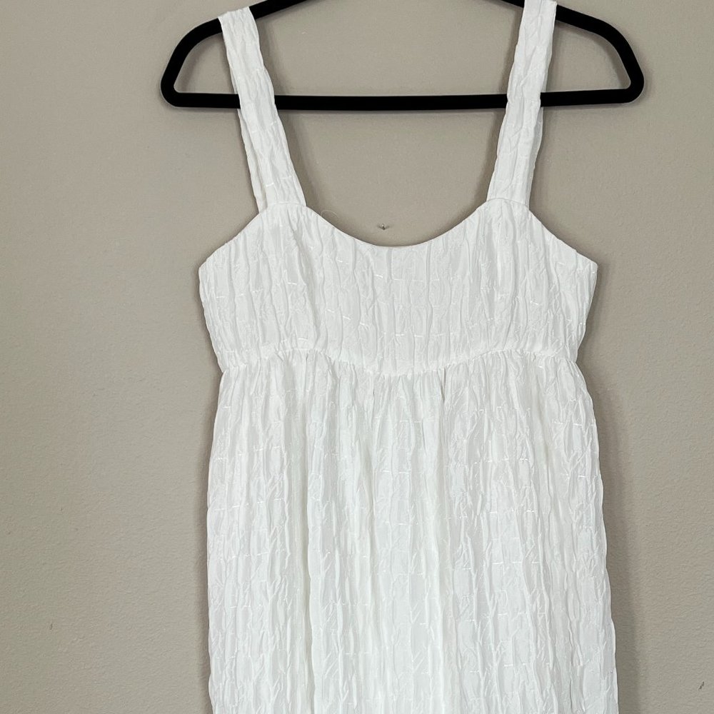 White Summer Dress, Crushed White Fabric Size M